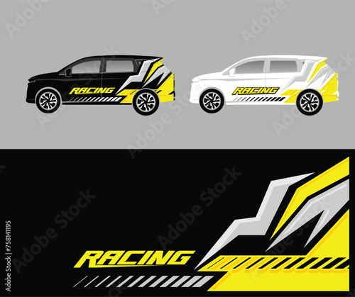 Sporty Racing Car wrap Blue livery design. branding racing wrap decal or livery design EPS 10 in yellow color