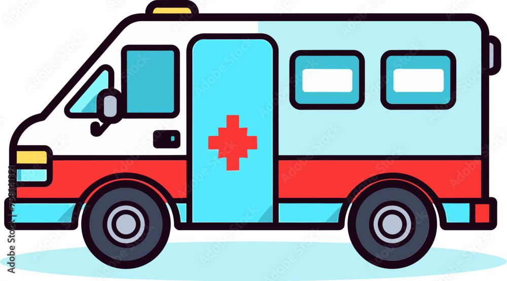 Ambulance with Red Cross Emblem Vector Illustration