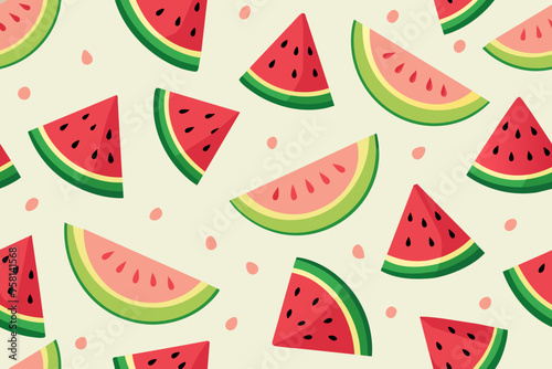 seamless pattern with pastel watermelon slices on white background