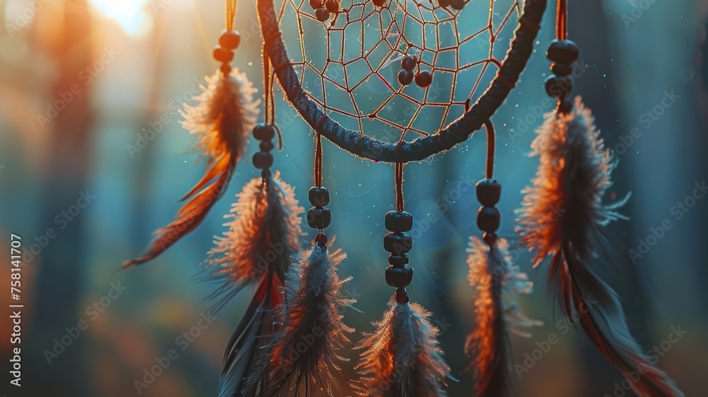Surrender to the magic of a dream catcher, its delicate feathers and intricate patterns weaving dreams of hope and inspiration against a seamless backdrop, a symbol of positivity and light.