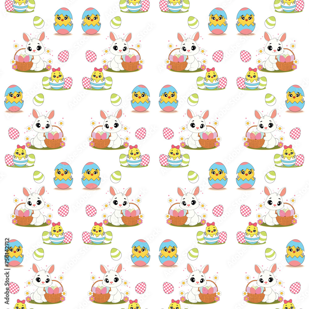 Easter seamless pattern with bunnies and chickens Easter seamless pattern with bunnies and chickens