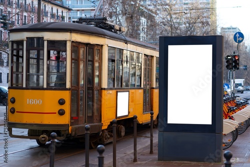 Fototapeta Naklejka Na Ścianę i Meble -  Bus and tram stop in Milan.