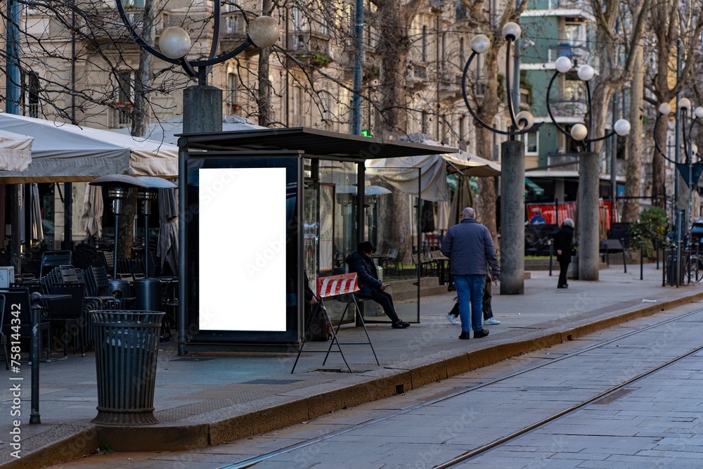 Fototapeta premium Bus and tram stop in Milan.