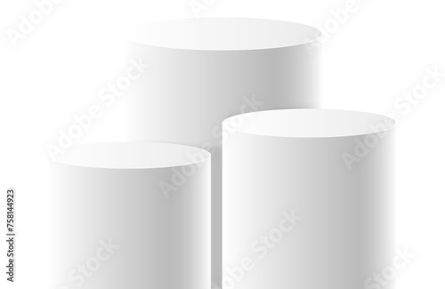 3 white podiums with layer and close up on transparent background