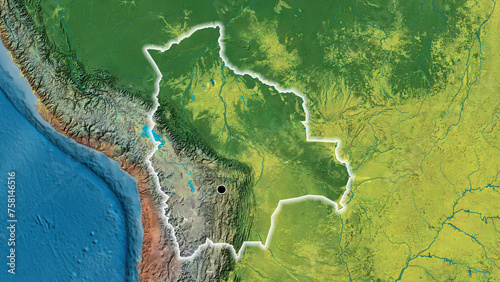Shape of Bolivia. Glowed. Topographic.
