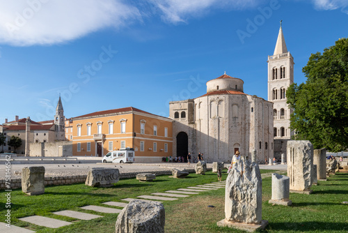Roman forum of the beautiful Croatian city of Zadar, Benedictine Monastery of St. Maria Benediktinski samostan sv. Marija the Crkva sv. Donata, Church of St. Donatus of Zadar. 