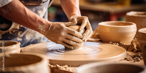 Mastering the Art of Clay: A Potter's Skillful Hands Creating a Handmade Pottery Bowl