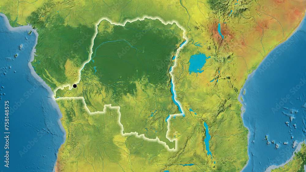 Shape of Democratic Republic of the Congo. Glowed. Topographic.