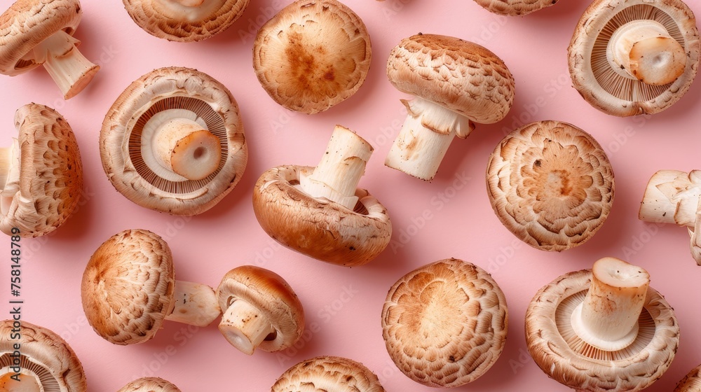 Agaricus bisporus mushroom on gentle pastel background, creating a serene aesthetic Agaricus bisporus mushroom on gentle pastel background, creating a serene aesthetic