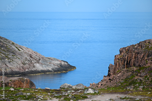Beautiful coastline of Barents sea, summer landscape, Teriberka village, Kola Peninsula, Russia photo