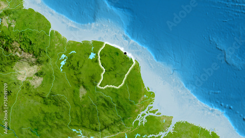 Shape of French Guiana. Glowed. Satellite.