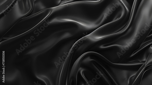 Luxurious black silk background with delicate, elegant texture, Waves of black satin fabric 