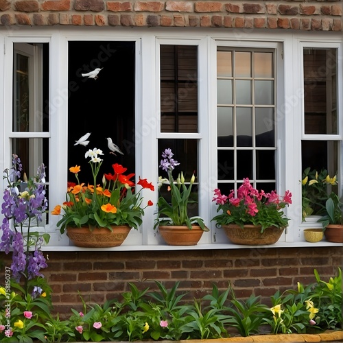 View of the spring garden and the valley through the windows