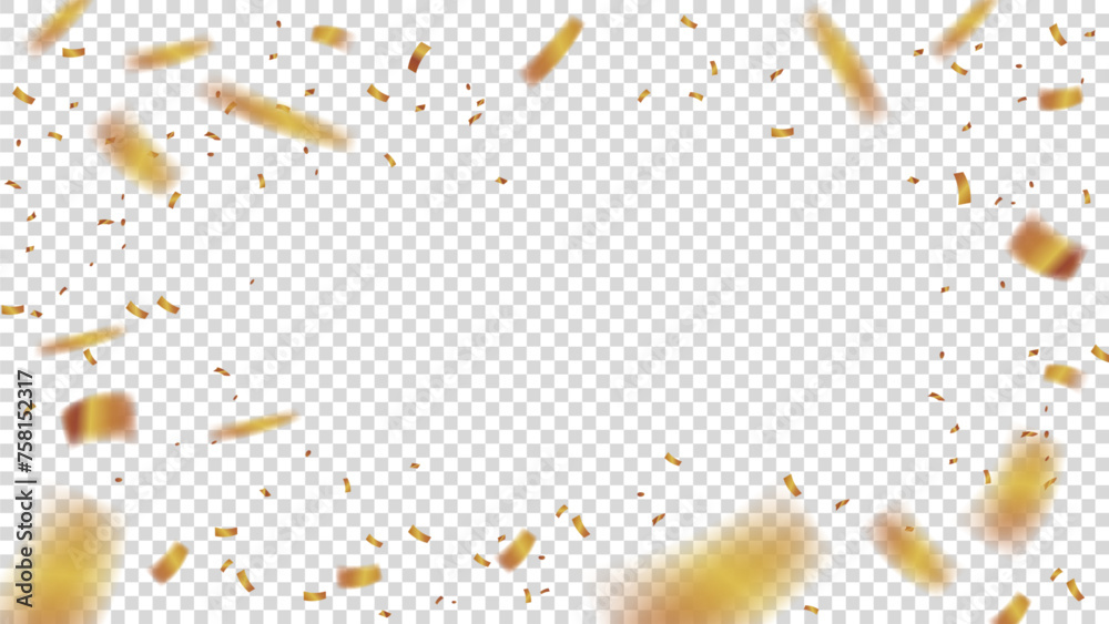 Gold Confetti Flying, Isolated on Transparent Pattern, Ready For PNG, Vector Illustration