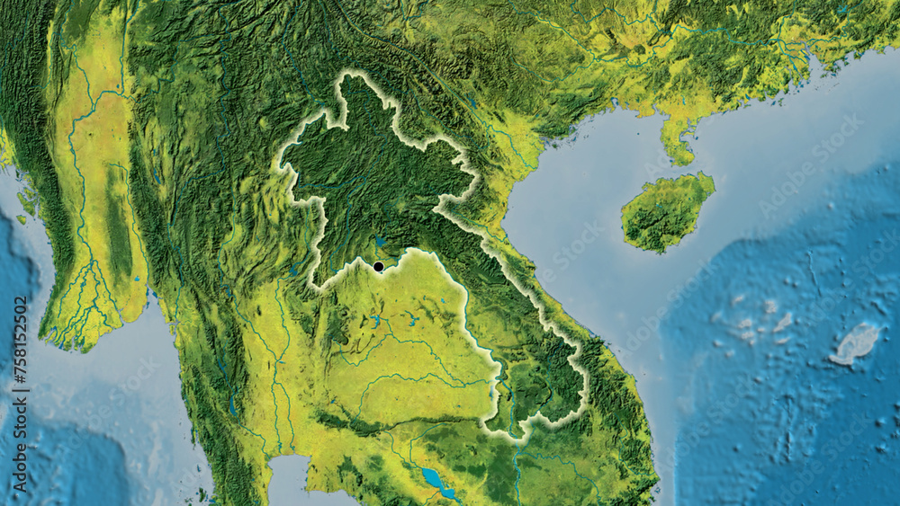 Shape of Laos. Glowed. Topographic.