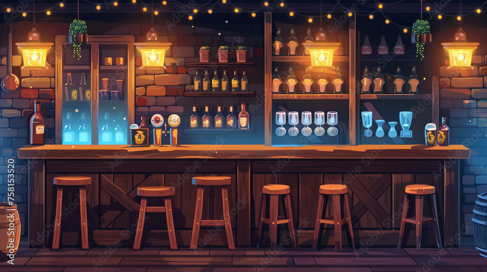 illustrator of cute Kios of drinking bar