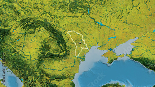 Shape of Moldova. Glowed. Topographic.