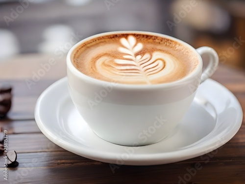 Hot cafe latte on wood table background ai image 