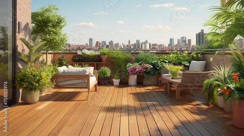Beautiful Modern Terrace with Wood Deck Flooring