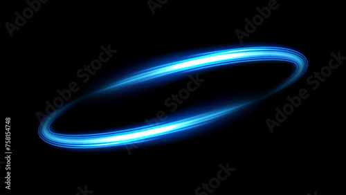 Blue Ring Light Effect Isolated on Dark Background, Vector Illustration