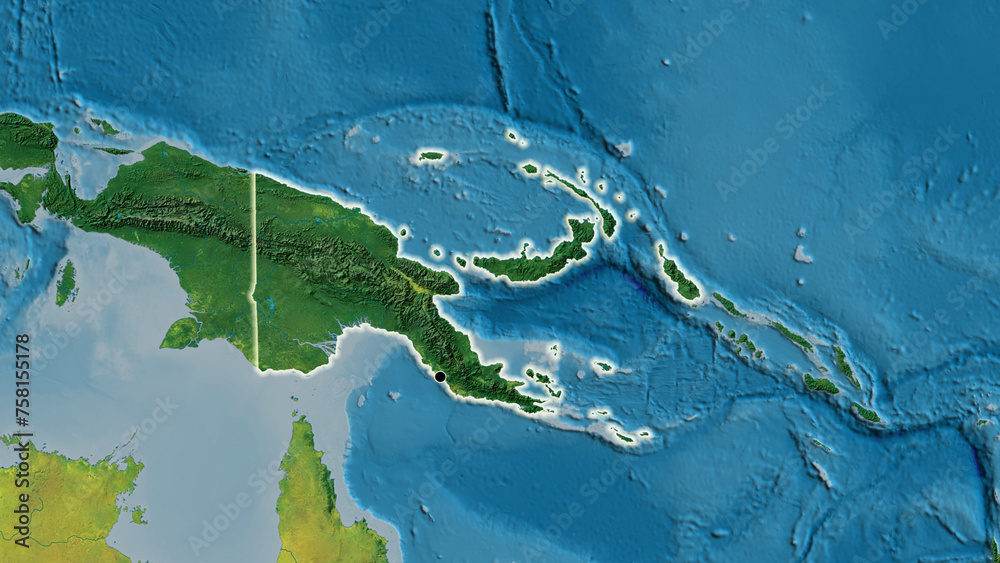 Fototapeta premium Shape of Papua New Guinea. Glowed. Topographic.