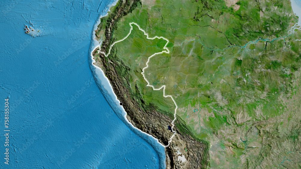 Shape of Peru. Glowed. Satellite.
