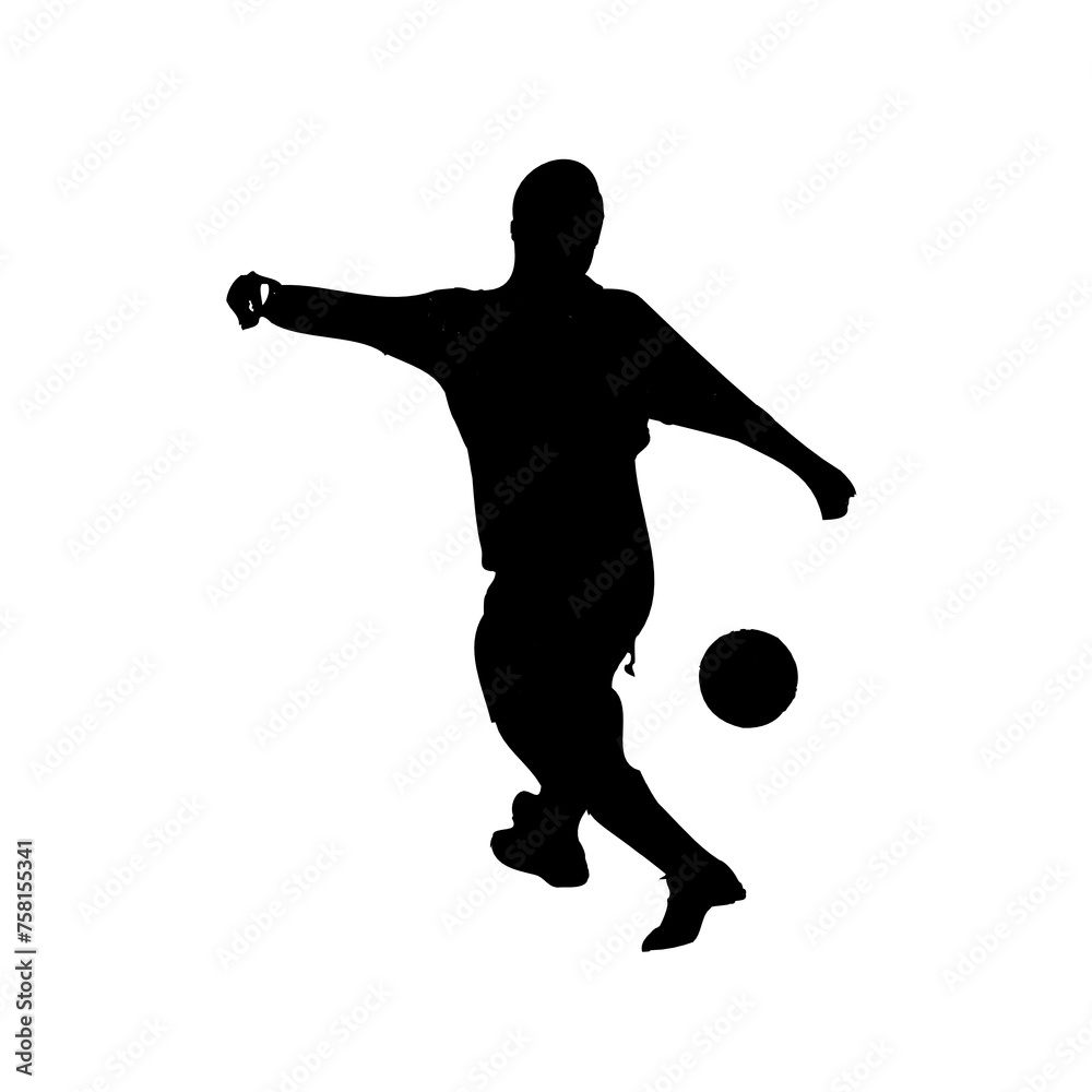 Silhouettes of people playing football with transparent background