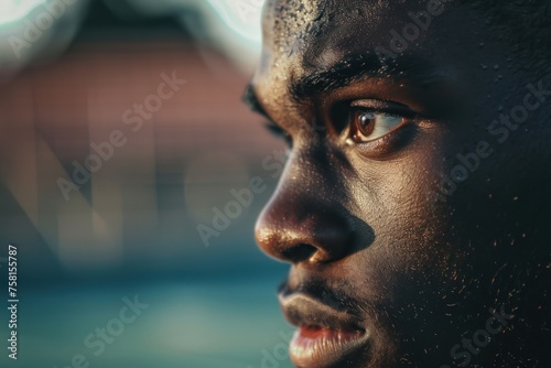 A close up shot of a professional concentrated athlete photo