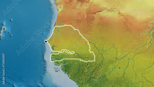 Shape of Senegal. Glowed. Topographic.