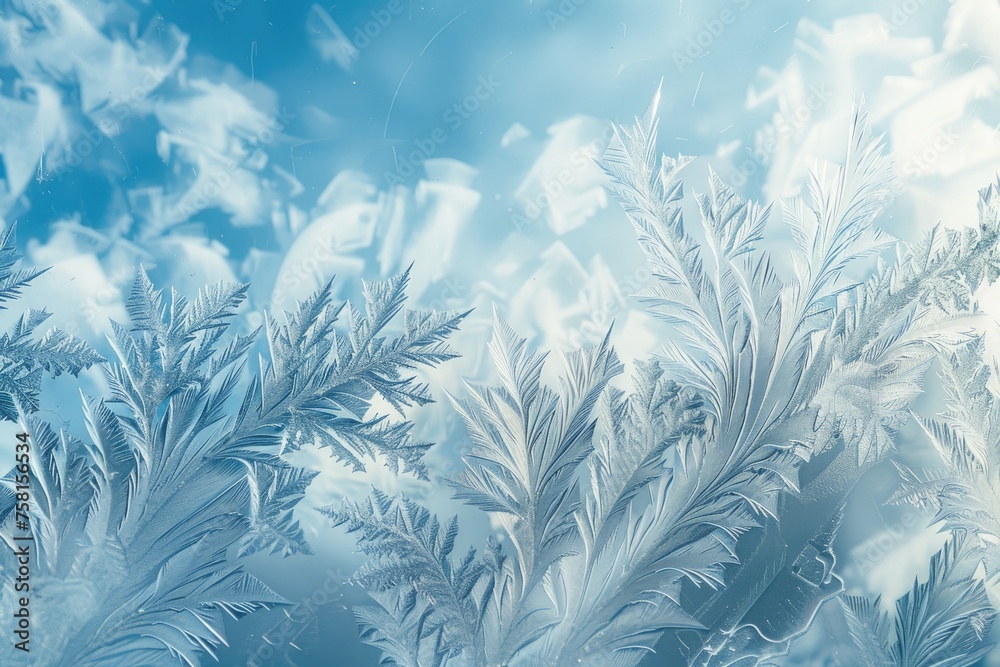 A close-up of frost on a window forming natural