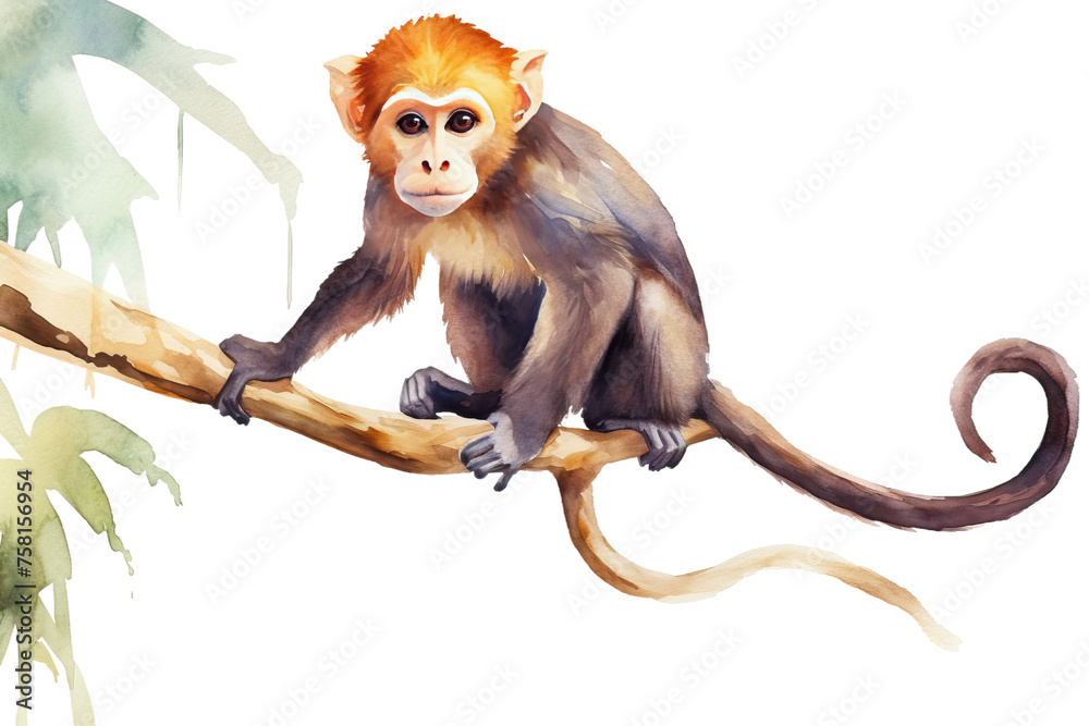 illustration drawn Stock watercolor hand jungle Clip monkey composition animal branch Beautiful art