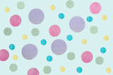 Round Solid Pastel Circles on Mint Green Background in Pink, Lavender, Blue, and Yellow AI