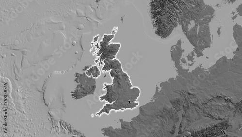 Shape of United Kingdom. Glowed. Bilevel.