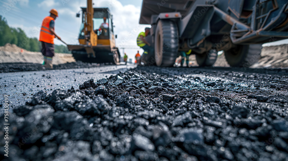 Road construction workers' teamwork Road construction workers' teamwork