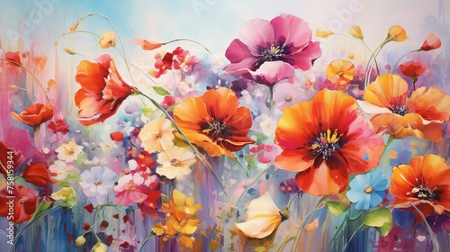 Colorful Spring Flower Background – Bright Watercolor Floral Field with Wildflowers