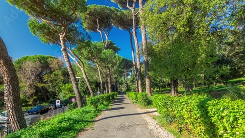 Enchanting Albano Laziale: Villa Doria Pamphili Park Timelapse Hyperlapse in Italy. Immerse Yourself in the Serenity of Green Trees and Warm Light, a Captivating Dance of Nature