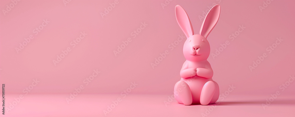 Cute pink easter bunny rabbit pink background 3d render sculpture figurine toy copy space illustration Cute pink easter bunny rabbit pink background 3d render sculpture figurine toy copy space illustration