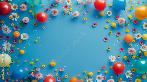 Colorful Floral Balloons on Blue