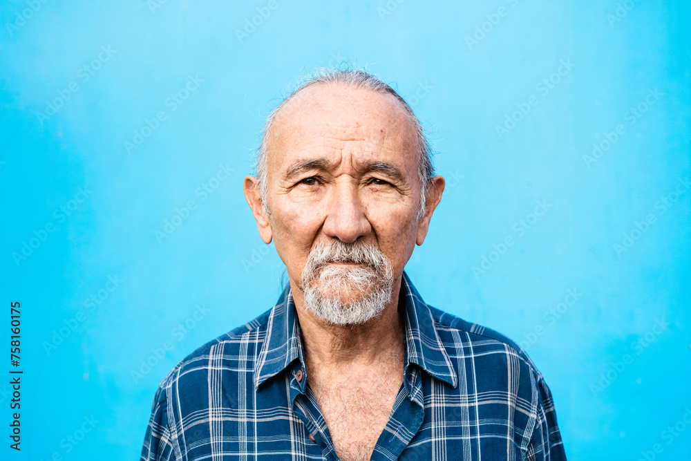 Portrait of a Senior man looking into the camera - Elderly people lifestyle concept - obrazy, fototapety, plakaty 