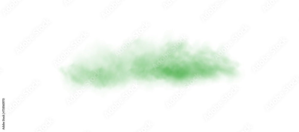 Green smog clouds on floor. Fog or smoke. Isolated transparent special effect. Morning fog over land or water surface. Magic haze. PNG.
