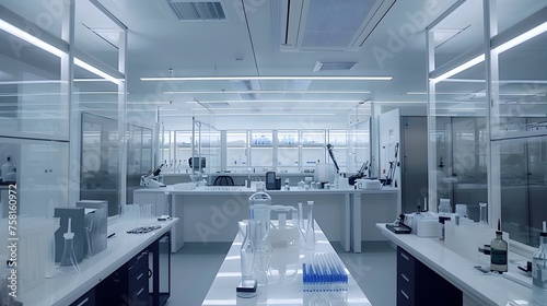 Modern Nanotechnology Lab with Blue Accents and Advanced Equipment