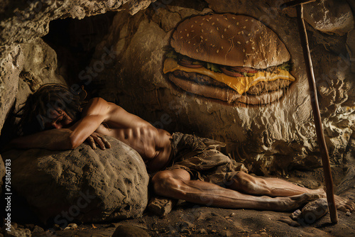 neanderthal, stone, cave, man, caveman, burger