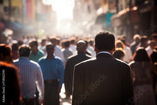 Anonymous crowd of people walking city street © blvdone