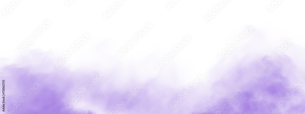 Purple smog clouds on floor. Fog or smoke. Isolated transparent special effect. Morning fog over land or water surface. Magic haze. PNG.


