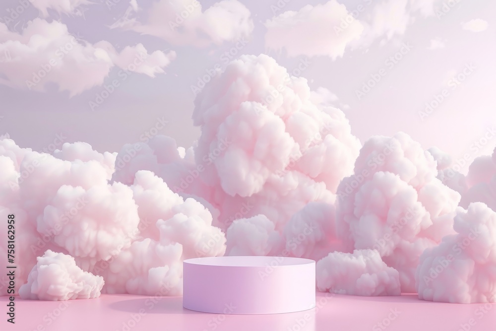 Ethereal white podium on a 3D cloud background Ethereal white podium on a 3D cloud background