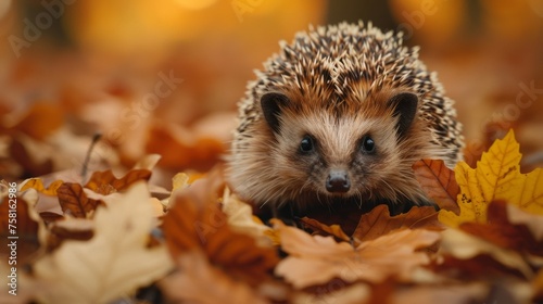Hedgehog in its natural habitat with a blurred forest background, wildlife scene
