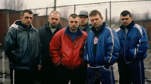 Russian mafia in the 90s. Crime boss with friends. Bandits in Russia. Bratki