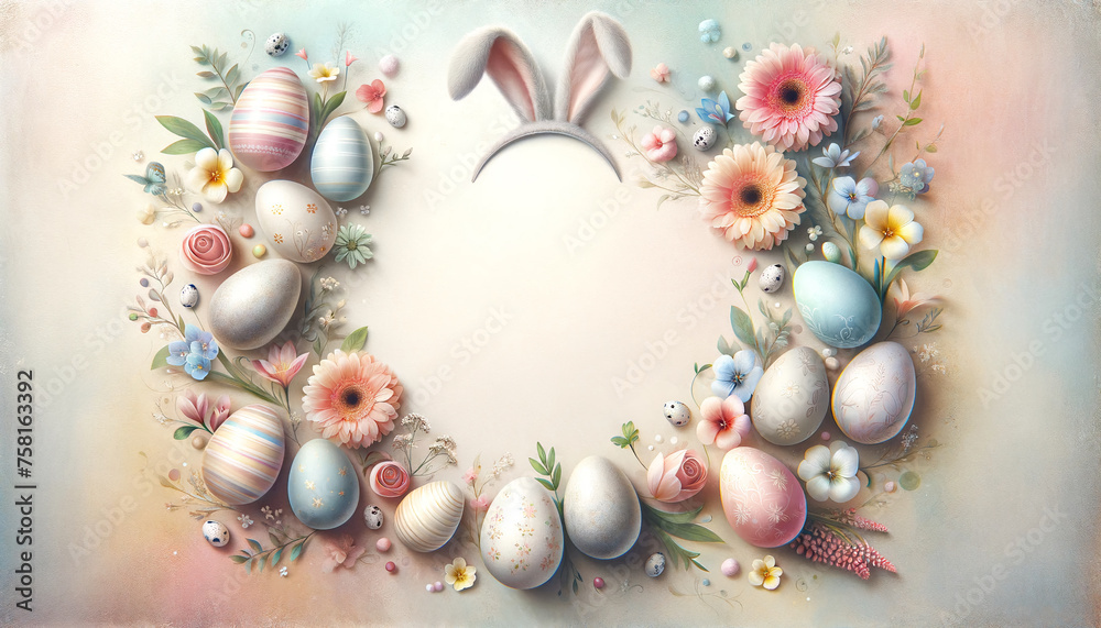 An Easter celebration image with symbols of Easter celebration and space for personalization and ad. Ai generative. An Easter celebration image with symbols of Easter celebration and space for personalization and ad. Ai generative.