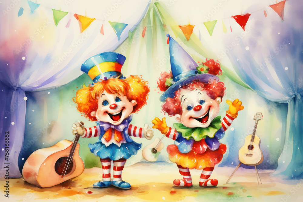 Circus Party: Joyful Clown Girl with Balloons in a Fun-filled Birthday Celebration Circus Party: Joyful Clown Girl with Balloons in a Fun-filled Birthday Celebration