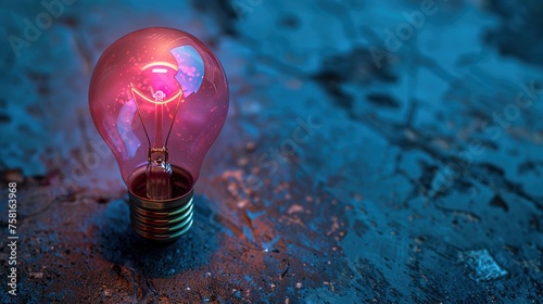 Colored Light Bulb on a Blue Paper Background: Creative Lighting Concept, Generative AI